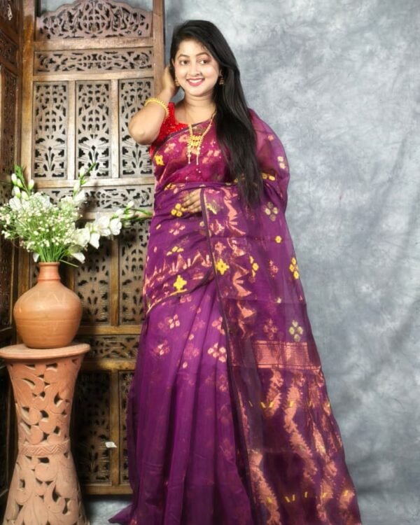 Grape Purple Soft Jori Buti Dhakai Jamdani Sari