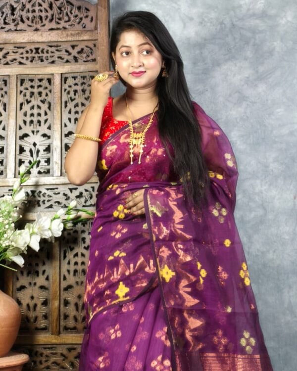 Grape Purple Soft Jori Buti Dhakai Jamdani Sari