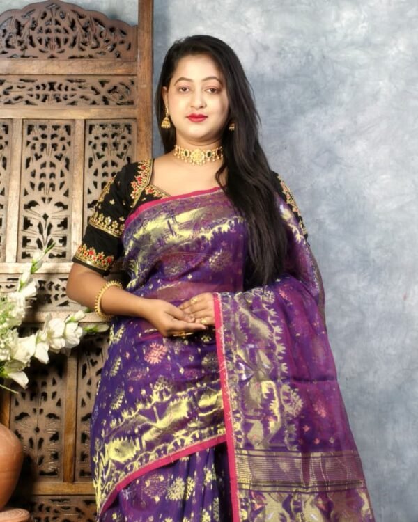Grape Purple Soft Joriwork Jamdani Saree