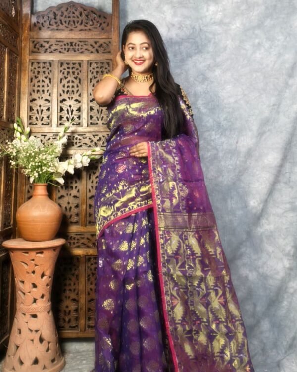 Grape Purple Soft Joriwork Jamdani Saree