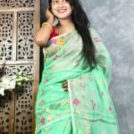 Green Teal Soft Jori Buti Dhakai Jamdani Sari