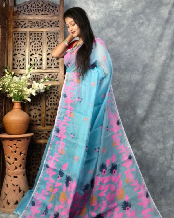 Hippie Blue Soft Bonolota Jamdani Sari