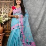 Hippie Blue Soft Bonolota Jamdani Sari