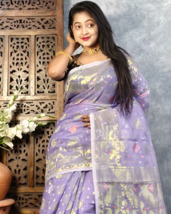 Lavender Purple Soft Joriwork Jamdani Saree