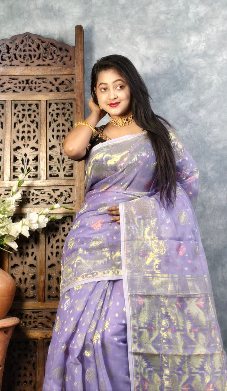 Lavender Purple Soft Joriwork Jamdani Saree