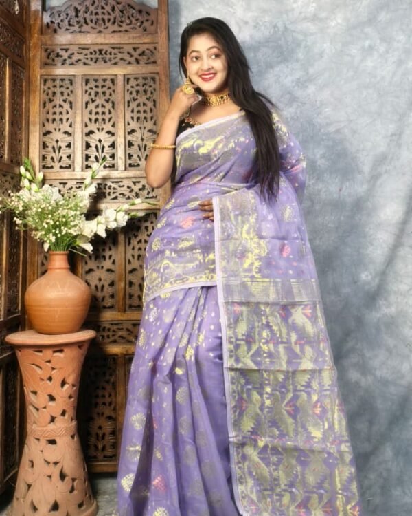Lavender Purple Soft Joriwork Jamdani Saree