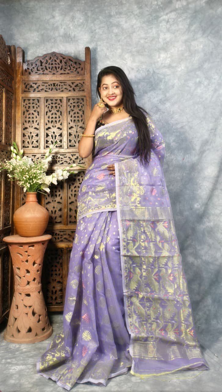 Lavender Purple Soft Joriwork Jamdani Saree