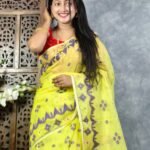 Lemon Yellow Soft Korat Buti Jamdani Saree