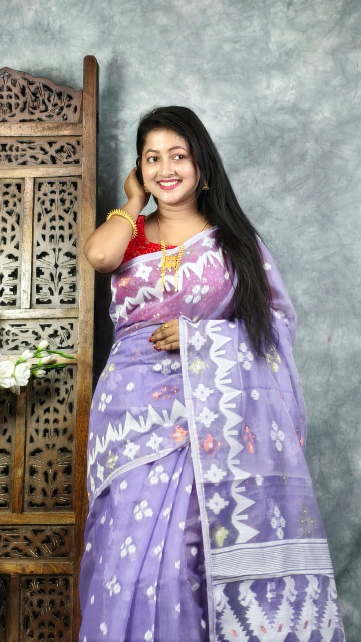 Levendar Soft Korat Buti Jamdani Saree