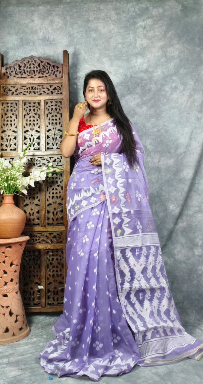 Levendar Soft Korat Buti Jamdani Saree