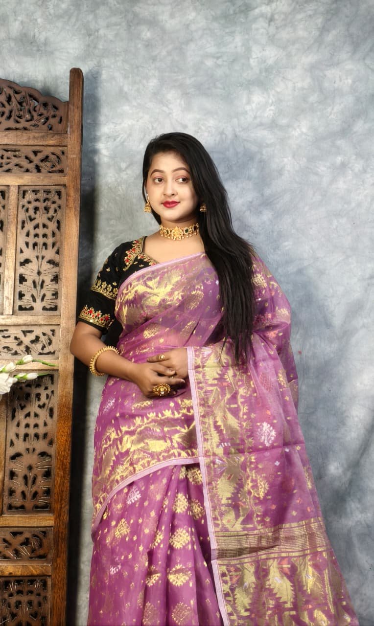 Light Plum Soft Joriwork Jamdani Saree