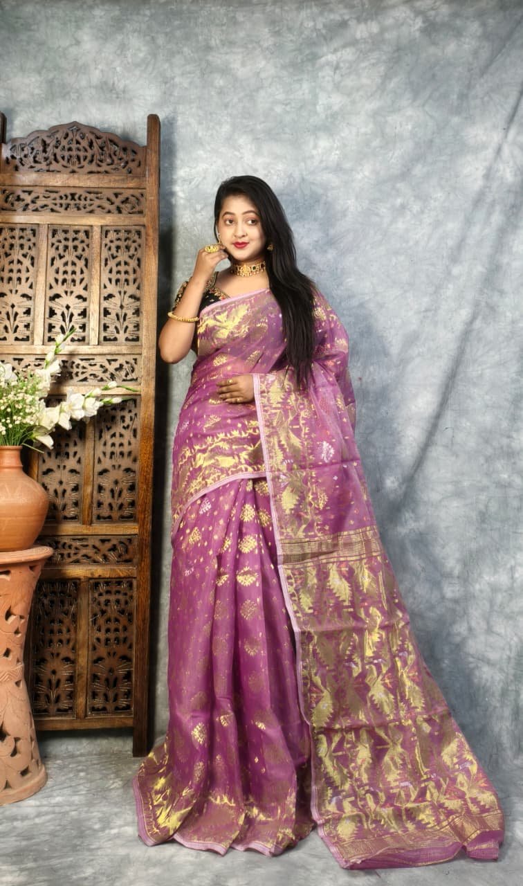 Light Plum Soft Joriwork Jamdani Saree