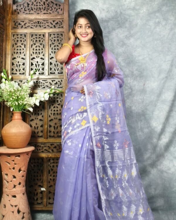 Light Purple Soft Jori Buti Dhakai Jamdani Sari