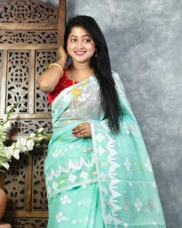 Light Sea Green Soft Korat Buti Jamdani Saree