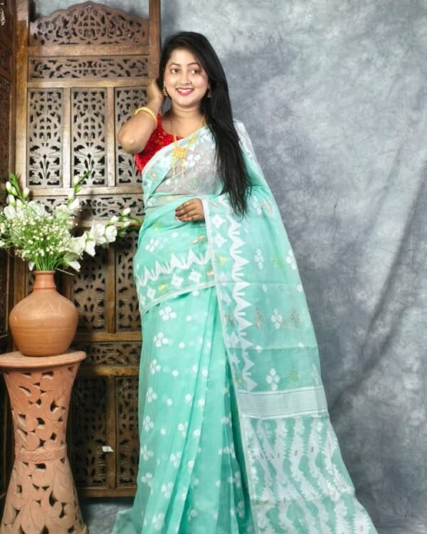 Light Sea Green Soft Korat Buti Jamdani Saree