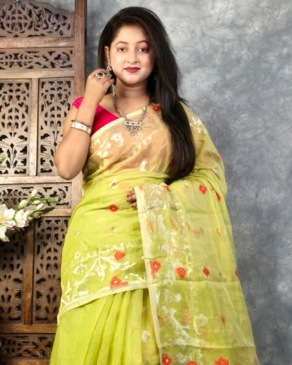 Luxor Gold Soft Buti Korat Jamdani Sari With Blouse Piece