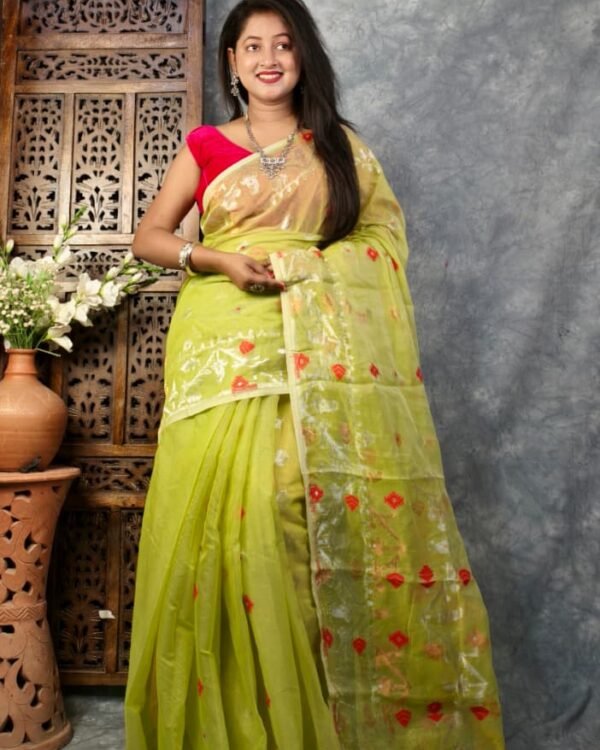 Luxor Gold Soft Buti Korat Jamdani Sari With Blouse Piece