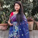 Navy Blue Soft Buti Korat Jamdani Sari With Blouse Piece