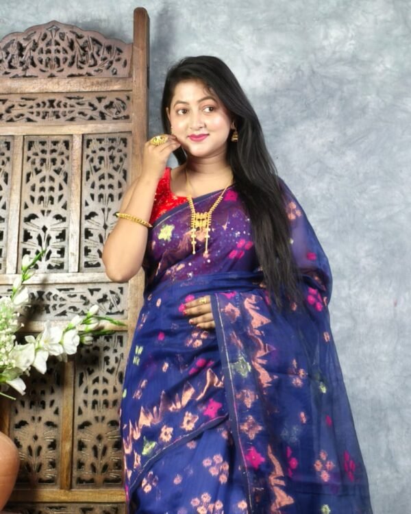 Navy Blue Soft Jori Buti Dhakai Jamdani Sari