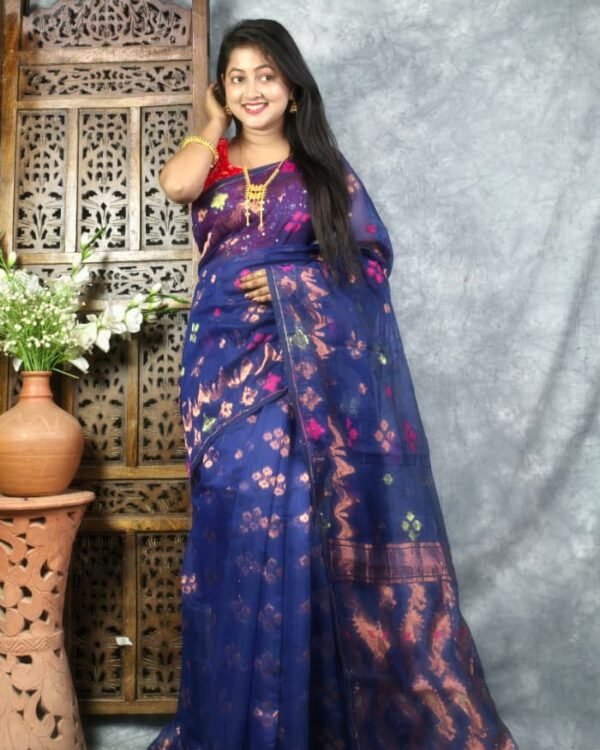 Navy Blue Soft Jori Buti Dhakai Jamdani Sari