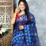 Navy Blue Soft Korat Buti Jamdani Saree