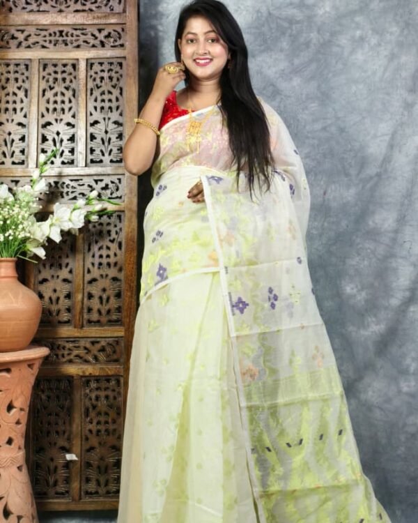 Off White Soft Jori Buti Dhakai Jamdani Sari