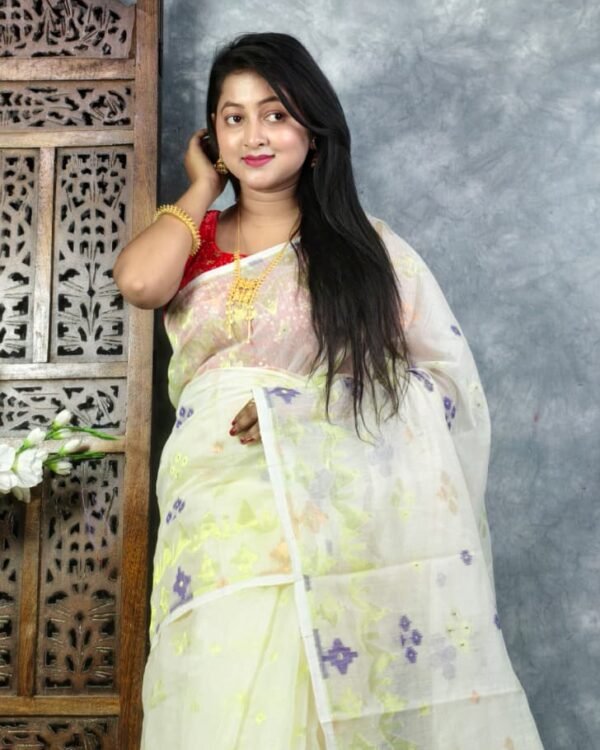 Off White Soft Jori Buti Dhakai Jamdani Sari