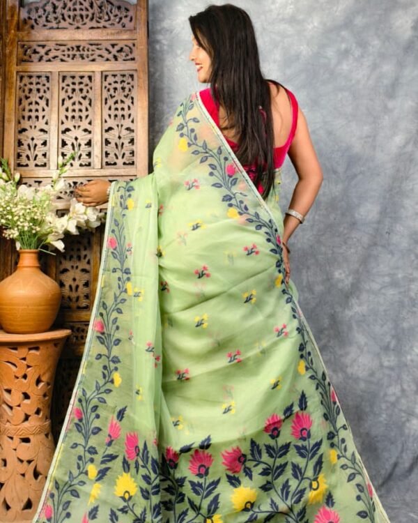 Olivine Soft Bonolota Jamdani Sari