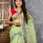 Olivine Soft Bonolota Jamdani Sari