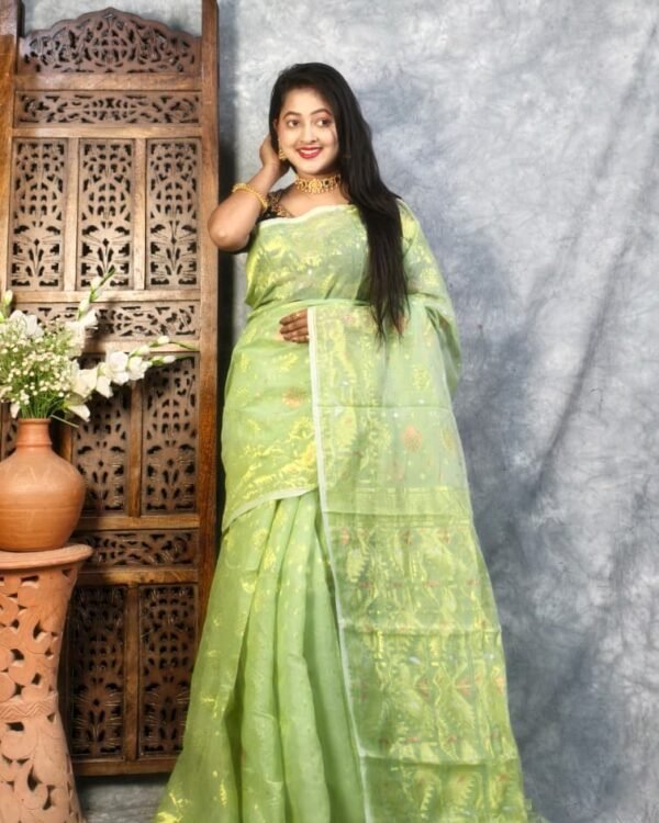 Olivine Soft Joriwork Jamdani Saree