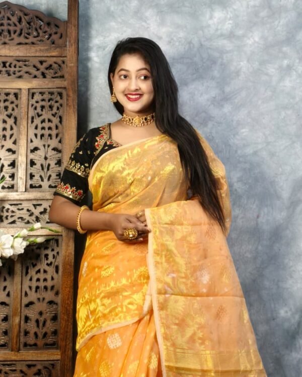 Pale Orange Soft Joriwork Jamdani Saree