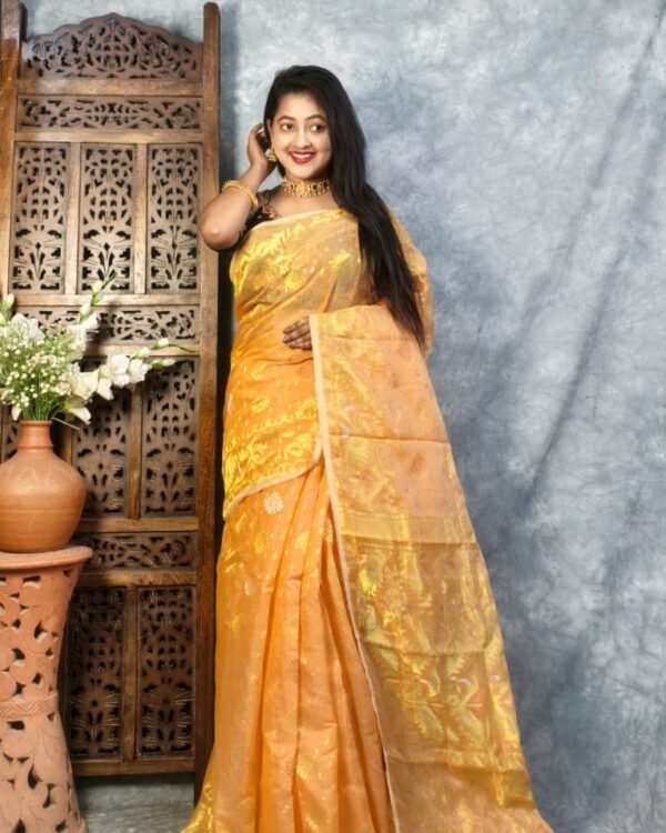 Pale Orange Soft Joriwork Jamdani Saree