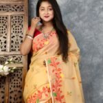 Pastel Orange Soft Bonolota Jamdani Sari