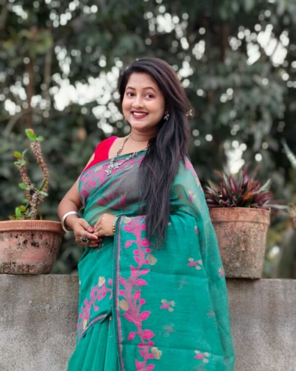 Persian Green Soft Bonolota Jamdani Sari