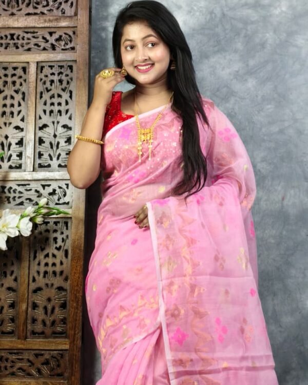 Persian Pink Soft Jori Buti Dhakai Jamdani Saree