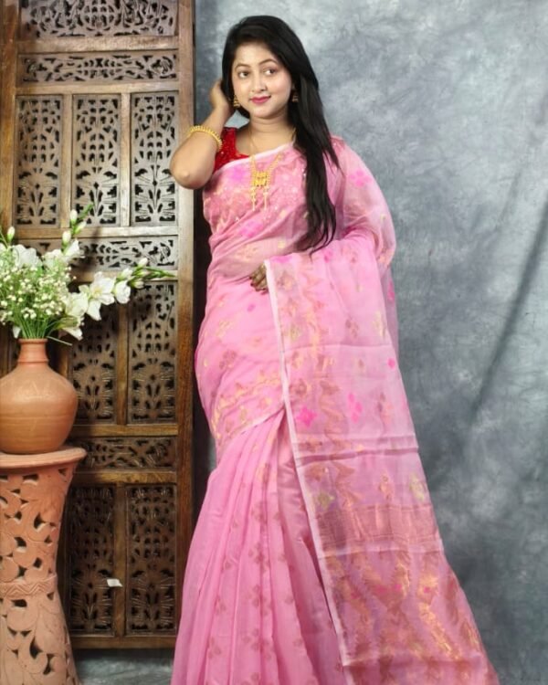 Persian Pink Soft Jori Buti Dhakai Jamdani Saree