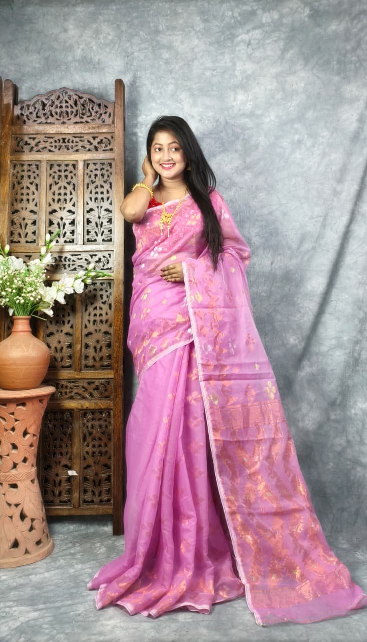 Persian Pink Soft Jori Buti Dhakai Jamdani Sari