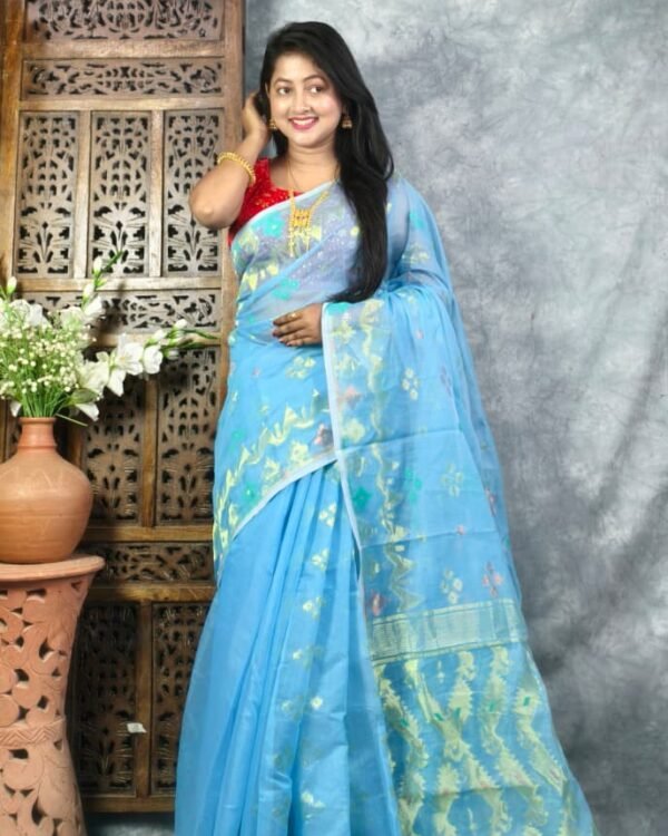 Picton Blue Soft Jori Buti Dhakai Jamdani Sari