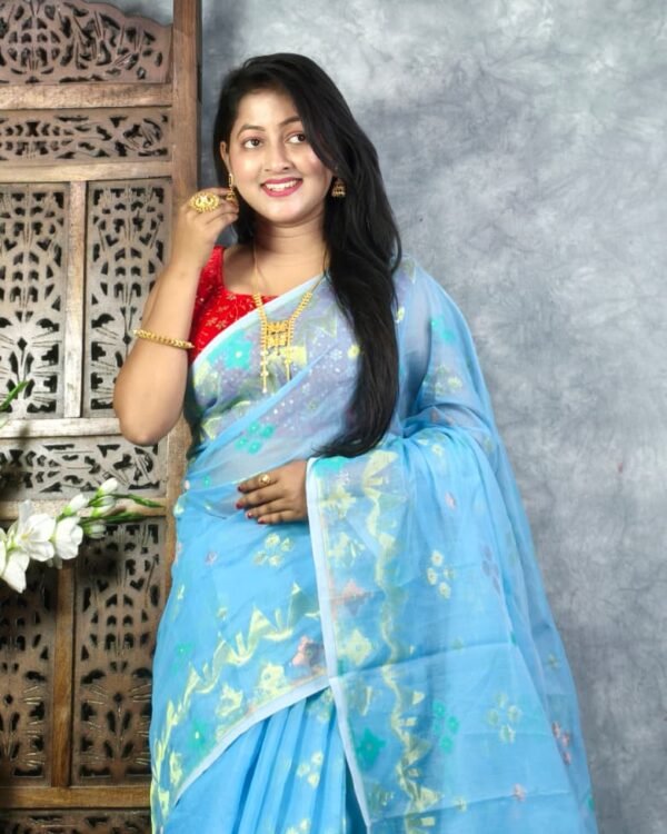 Picton Blue Soft Jori Buti Dhakai Jamdani Sari