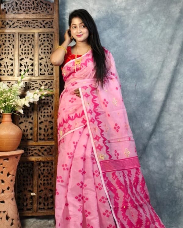 Pink Daisy Soft Korat Buti Jamdani Saree