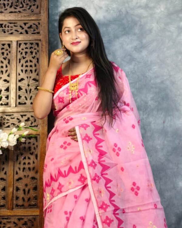 Pink Daisy Soft Korat Buti Jamdani Saree