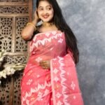 Pinkish Red Soft Buti Jamdani Sari With Blouse Piece