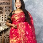 Pinkish Red Soft Joriwork Jamdani Saree