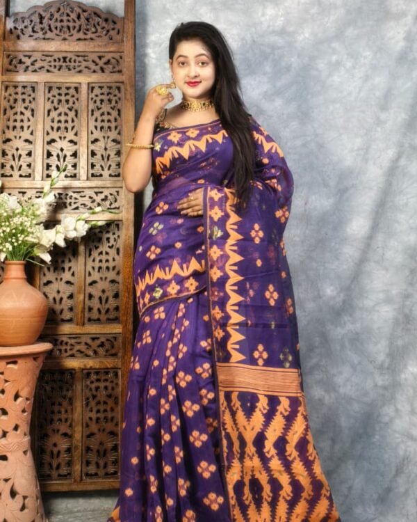 Purple Haze Soft Buti Jamdani Sari With Blouse Piece