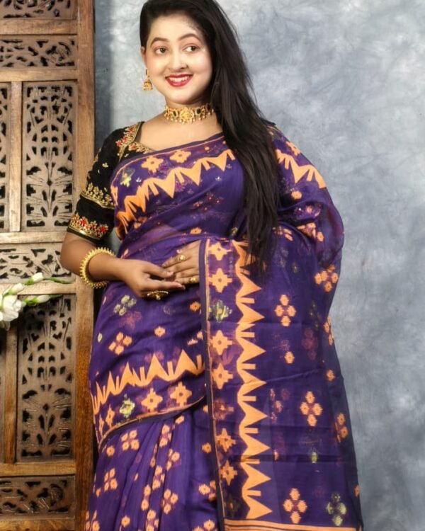 Purple Haze Soft Buti Jamdani Sari With Blouse Piece