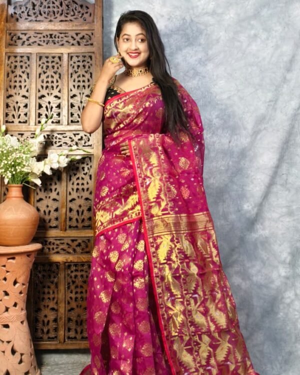Purple Red Soft Joriwork Jamdani Saree