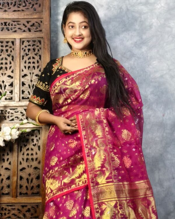 Purple Red Soft Joriwork Jamdani Saree