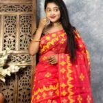 Red Soft Buti Jamdani Sari With Blouse Piece