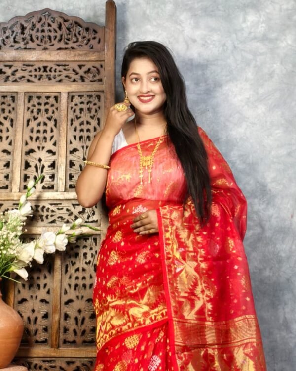 Red Soft Joriwork Jamdani Sari