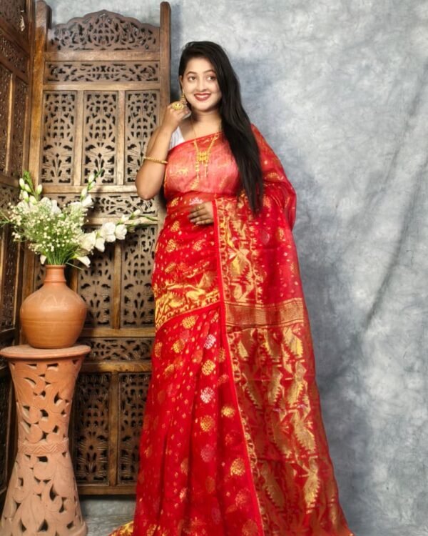 Red Soft Joriwork Jamdani Sari